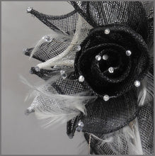 Load image into Gallery viewer, Formal Event Fascinator in Black, White &amp; Silver