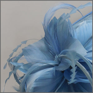 Feather Flower Disc Fascinator in Oxford Blue