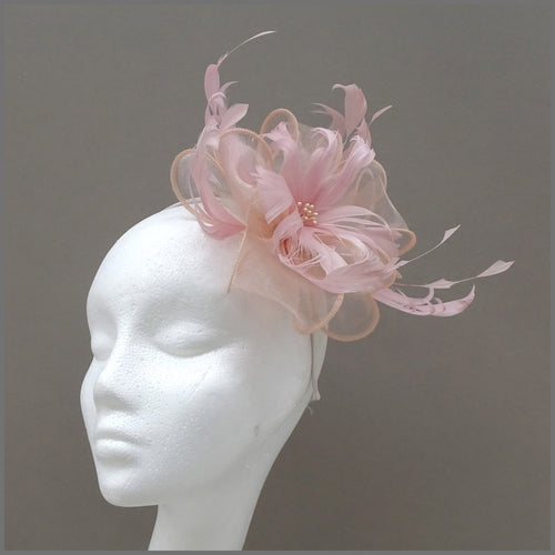 Blush Pink Floral Feather Fascinator for Wedding