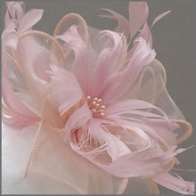 Load image into Gallery viewer, Blush Pink Floral Feather Headpiece for Wedding