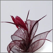 Load image into Gallery viewer, Burgundy &amp; Silver Sparkle Sinamay Ladies Day Fascinator