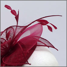 Load image into Gallery viewer, Special Occasion Burgundy Mini Disc Fascinator on Headband
