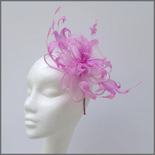 Load image into Gallery viewer, Candy Pink Floral Feather Fascinator for Wedding