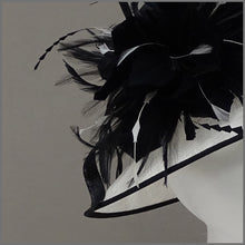 Load image into Gallery viewer, Formal Event Ladies Feather Hat in Black &amp; White
