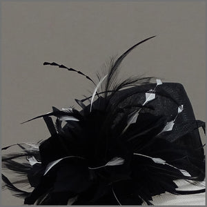 Formal Event Ladies Feather Hat in Black & White