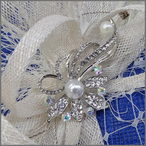 Cobalt Blue & White Wedding Disc Fascinator with Pearl & Diamanté