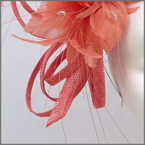 Coral Sinamay Fascinator Headpiece for Formal Event