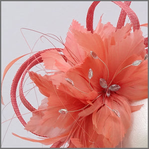 Coral Feather Flower Fascinator Headband for Races