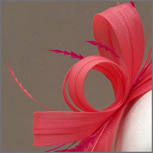 Load image into Gallery viewer, Coral &amp; Fuchsia Pink Feather Fascinator for Races