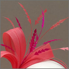 Load image into Gallery viewer, Coral &amp; Fuchsia Pink Feather Fascinator for Race Day