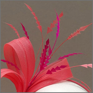 Coral & Fuchsia Pink Feather Fascinator for Race Day