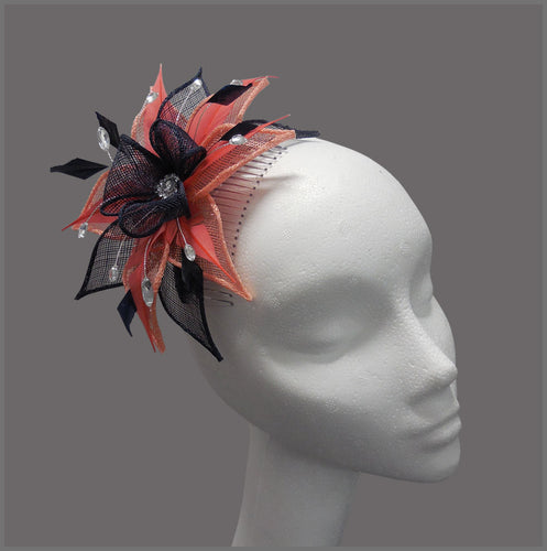Navy & Coral Wedding Fascinator with Diamanté