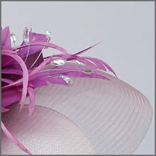 Load image into Gallery viewer, Crinoline Feather Wedding Fascinator in Heather
