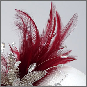 Deep Red Special Occasion Feather Flower Headpiece