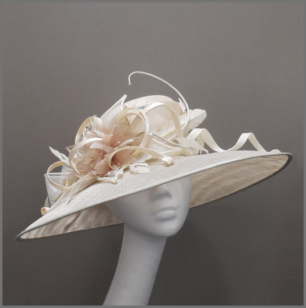 Derby Day Ladies Feather Hat in Ivory & Oyster