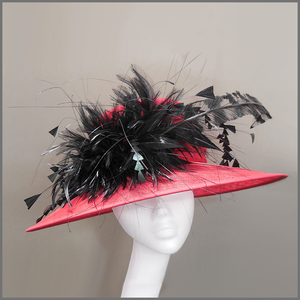 Derby Day Ladies Feather Hat in Red & Black