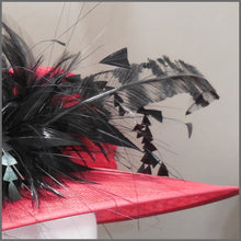 Load image into Gallery viewer, Derby Day Ladies Feather Hat in Red &amp; Black