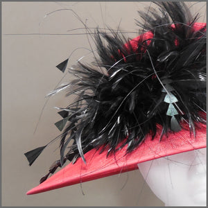 Derby Day Ladies Feather Hat in Red & Black