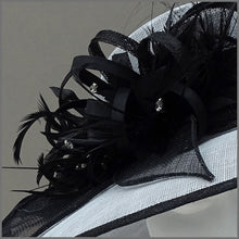 Load image into Gallery viewer, Dove Grey &amp; Black Ladies Feather Hat for Mother of the Bride.