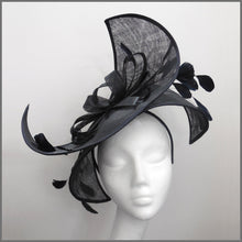 Load image into Gallery viewer, Dramatic Black Feather Hatinator for Royal Ascot