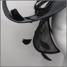 Load image into Gallery viewer, Unique Black Feather Hatinator for Royal Ascot