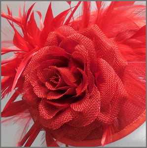 Elegant Ladies Day Red Floral Disc Fascinator