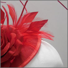 Load image into Gallery viewer, Elegant Ladies Day Red Floral Disc Fascinator