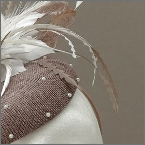 Elegant Latte & White Pearl Disc Fascinator on Headband