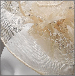 Elegant Peach Wedding Disc Fascinator with Netting