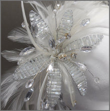 Load image into Gallery viewer, Elegant White Feather Fascinator with Crystal Flower