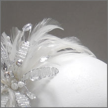 Load image into Gallery viewer, Elegant White Feather Fascinator with Crystal Flower