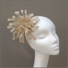 Load image into Gallery viewer, Feather Flower Occasion Fascinator in Champagne Gold