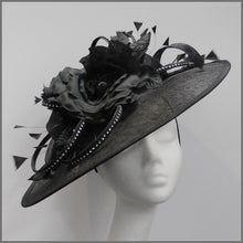 Load image into Gallery viewer, Floral Black Hatinator on Headband for Derby Day