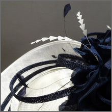 Load image into Gallery viewer, Floral Ladies Wedding Hatinator in White &amp; Navy