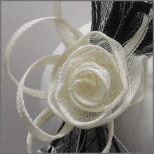 Load image into Gallery viewer, Floral Rose Wedding Guest Fascinator Black &amp; Ivory