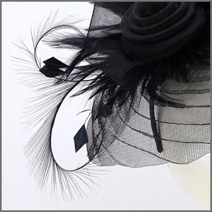 Black Pleated Crinoline Headpiece for Formal Event