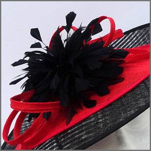 Black & Red Feather Disc Fascinator for Royal Ascot or Kentucky Derby
