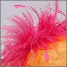 Load image into Gallery viewer, Formal Disc Fascinator on Headband in Orange &amp; Raspberry