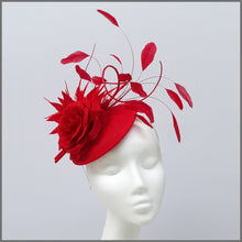Load image into Gallery viewer, Red Rose Mini Disc Feather Fascinator for Formal Event