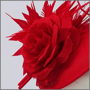 Red Rose Flower Mini Disc Feather Fascinator