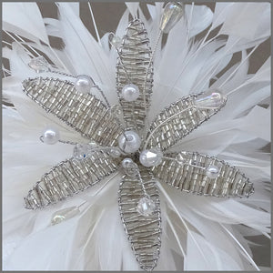 White Feather Spray Fascinator with Crystal Flower