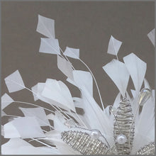 Load image into Gallery viewer, White Feather Spray Fascinator with Crystal Flower