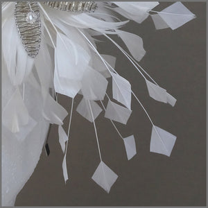 White Feather Spray Fascinator with Crystal Flower