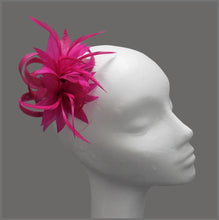 Load image into Gallery viewer, Fuchsia Floral Feather Wedding Fascinator Hair Clip