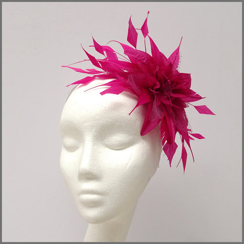Fuchsia Pink Flower Feather Fascinator for Formal Event