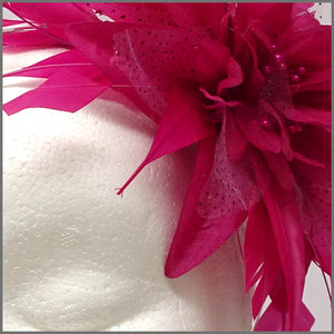Fuchsia Pink Flower Feather Fascinator for Formal Event