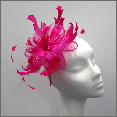 Fuschia Pink Floral Feather Fascinator for Races