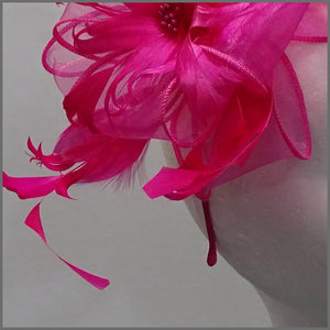 Fuschia Pink Floral Feather Fascinator for Races