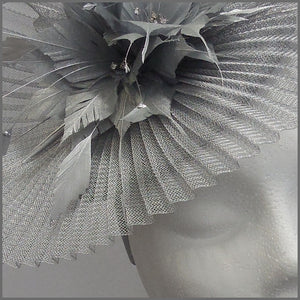 Elegant Pleated Crinoline Occasion Fascinator in Silver