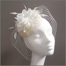Load image into Gallery viewer, Ivory Flower Bridal Headpiece with Birdcage Veil